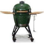 Kamado BONO Green Egg BBQ-Grill Zalgiris, Ø 55cm Holzkohlegrill mit Dual-Zone-Grillsystem, Keramik-BBQ-Smoker zum Kochen, Räuchern und Backen, inklusive Hähnchenhalter und seitlichen Tischablagen