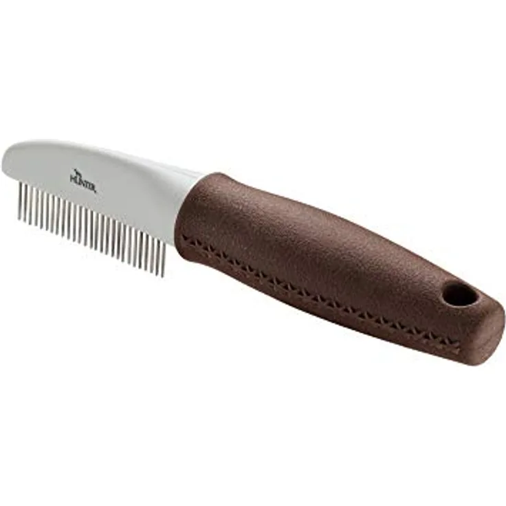 HUNTER SPA Pflegekamm mit rotierenden Zinken, zur Pflege von Deckhaar und Unterwolle, 19,0 x 4,0 cm, M, grau / braun