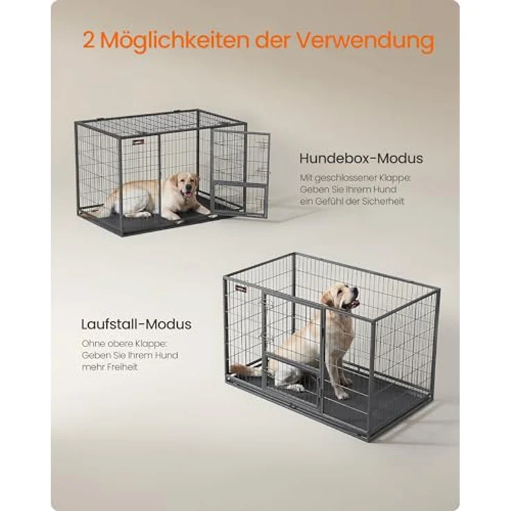Feandrea Hundekäfig XXL, hochbelastbar, Gitterbox für große Hunde, transportabel, 122 x 75,5 x 80,5 cm, Grau – Bild 5