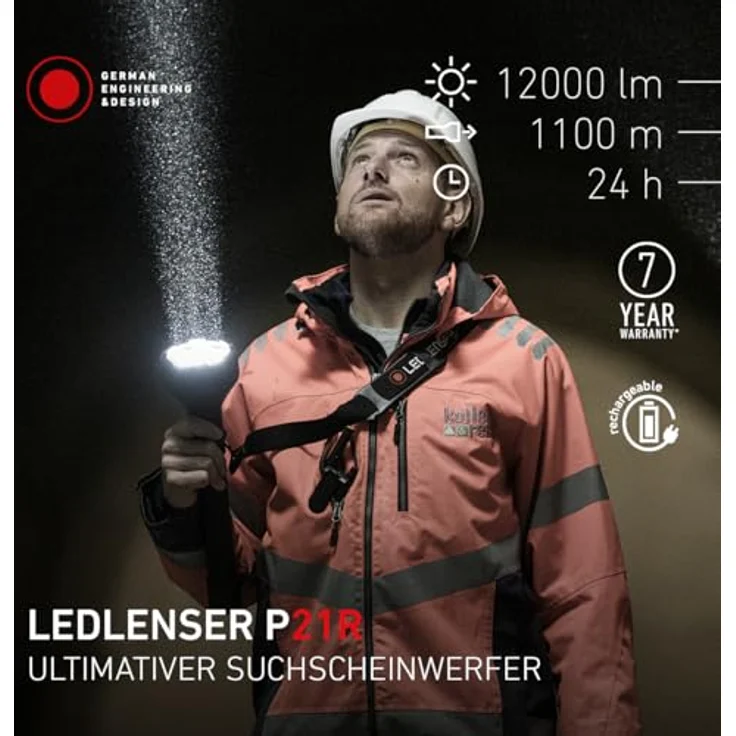 Ledlenser P21R, Hochleistungs-Taschenlampe mit 12000 lumen, 37.80 cm, schwarz, IP68, inkl. LiFePO4 Akku und Ladestation – Bild 2