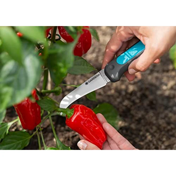 Gardena Erntemesser VeggieCut: Messer aus Edelstahl zum Ernten, Putzen und Schälen von Gemüse, Rutschfester Griff, spülmaschinengeeignet, inkl. Schleifer im Gürtelholster (12211-20) – Bild 2