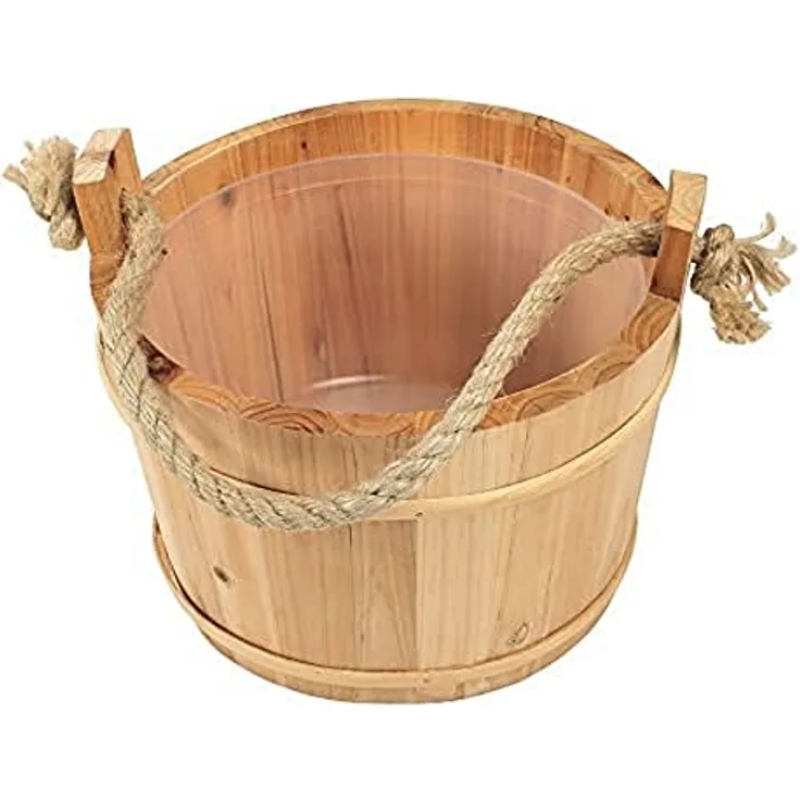 Croll & Denecke Saunakübel aus Kiefernholz, Durchmesser 28 cm, mit wasserdichtem Kunststoffeinsatz und Naturkordel, 3 Liter Fassungsvermögen