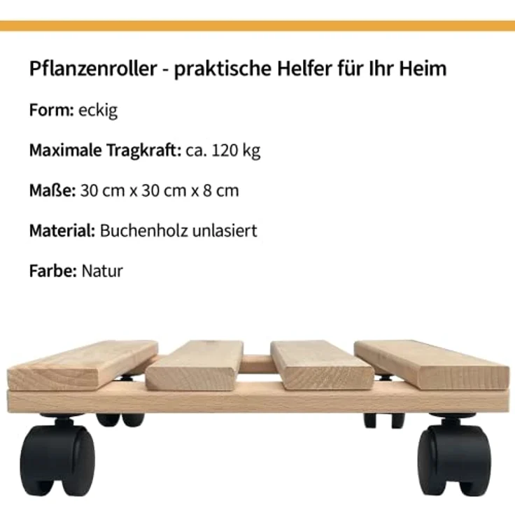 2 Pflanzenroller Holz MASSIV eckig 30 cmx 30 cm bis 120 KG – Bild 5