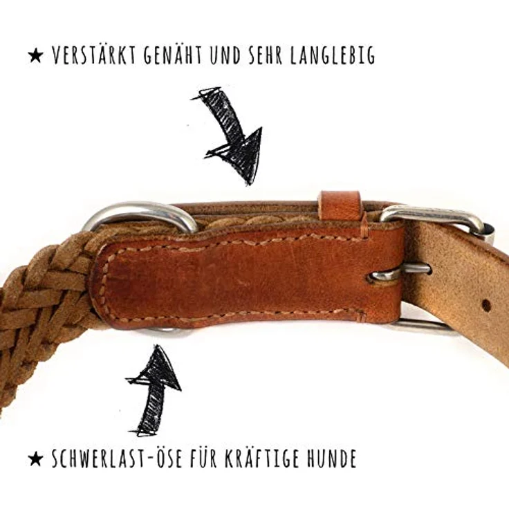 Monkimau Halsband für Hunde aus echt Leder geflochten verstellbar (S 27-33cm (20mm)) – Bild 3