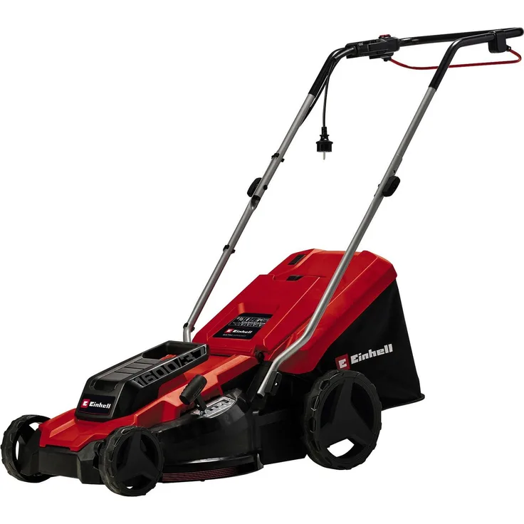 Einhell Elektrorasenmäher GC-EM 1600/37, 37 cm Schnittbreite, 1600 W, Kunststoffgehäuse, ergonomischer Führungsholm, 5-stufige Schnitthöhenverstellung, Grasfangsack 38 Liter, schwarz