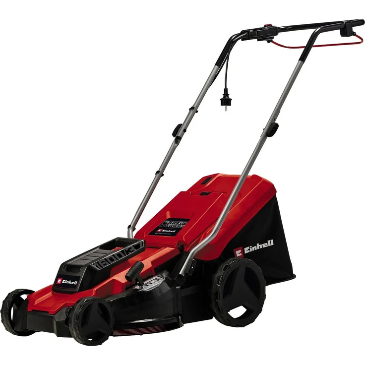 Einhell Elektrorasenmäher GC-EM 1600/37, 37 cm Schnittbreite, 1600 W, Kunststoffgehäuse, ergonomischer Führungsholm, 5-stufige Schnitthöhenverstellung, Grasfangsack 38 Liter, schwarz