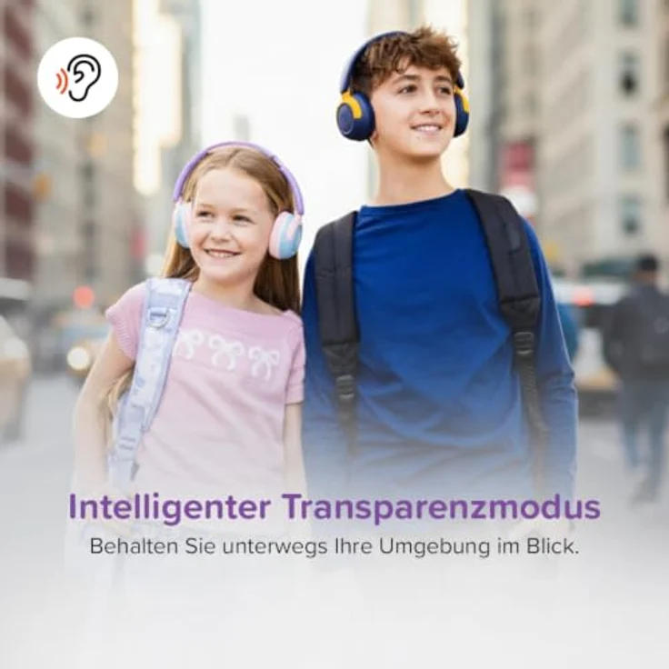 myFirst CareBuds Max – Kabellose Kinderkopfhörer mit Mikrofon, austauschbaren Ohrpolstern, intelligenter Lautstärkebegrenzung, 52 Stunden Spielzeit, schnellem Aufladen, Nebelweiß – Bild 5