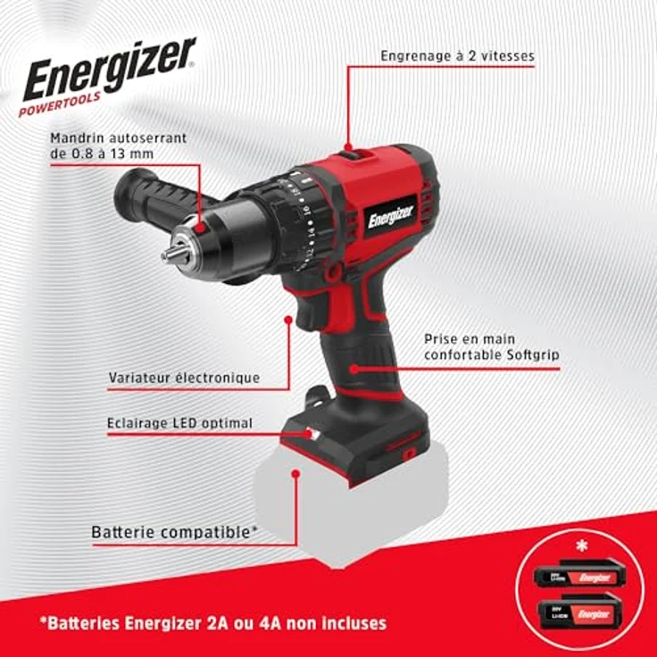 Energizer 20 V Akku-Bohrhammer, 60 Nm, 0–1850 U/min, 13 mm Bohrfutter, Drehmomenteinstellungen, Softgrip-Griff, Gürtelclip, ohne Batterie – Bild 5