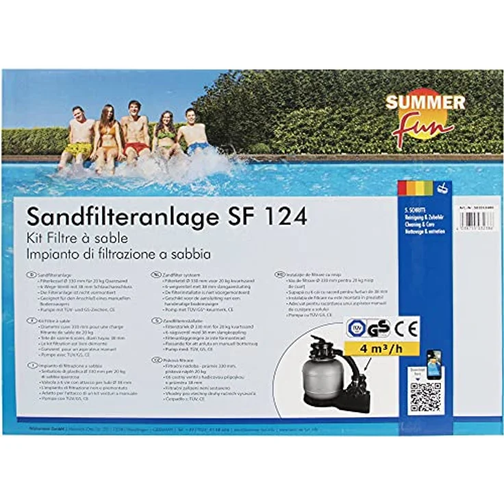 SUMMER FUN Sandfilteranlage SF 124, Komplett-Set mit 250 mm Filterkessel, 6-Wege-Top-Mount-Ventil für Pools bis 20 m³ – Bild 3