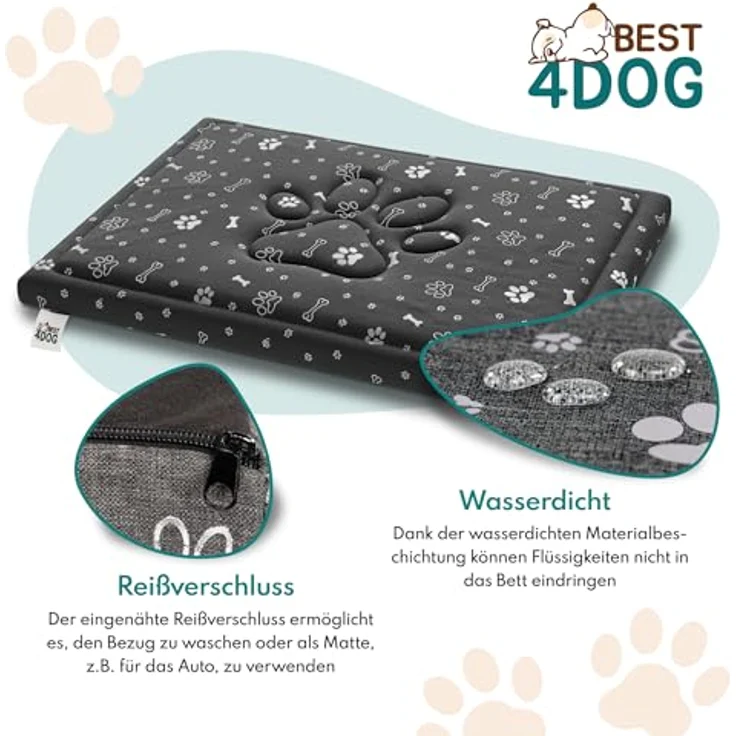 FDM FIFI wasserdichtes Hundebett 70x60 cm Polyurethanschaum mit waschbarem Bezug Grau/Silber – Bild 5