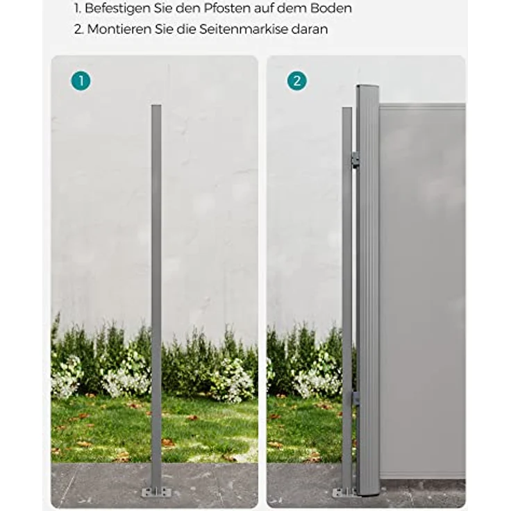 SONGMICS Standpfosten für Markisenkasten, Haltestange, Keine Wandmontage der Markise erforderlich, nur für SONGMICS Alu-Einzel-Seitenmarkisen geeignet, grau GSA002 – Bild 5