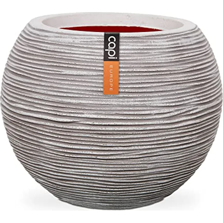 Capi Europe - Pflanzgefäß Kugel Rib NL - Elfenbein - Ø 62 x H 48 - BlumenBlumentopf - ÜberBlumentopf - Blumenkübel - Pflanzenkübel - Für drinnen und draußen - Wetterfest - KOFI271