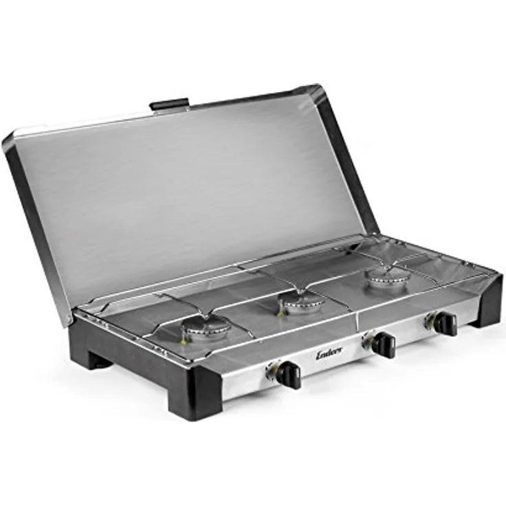Enders Brisbane, Campingkocher mit stufenlos regulierbarem 3 x 2,3 kW Brenner, Edelstahl