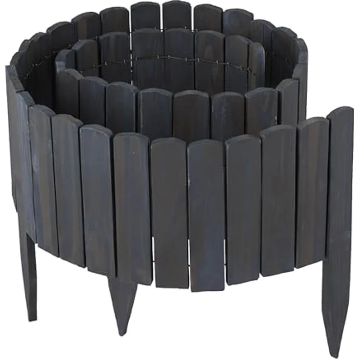 Relaxdays Beeteinfassung, flexibler Holz Beetzaun, 200 cm lang, anthrazit, Sichthöhe 25 cm – Bild 1