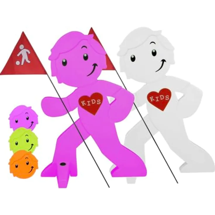 StreetBuddy Warnfigur mit Fahne, reflektierender Warnaufsteller für Kindersicherheit - leuchtend grün - ca. 82,5 cm hoch