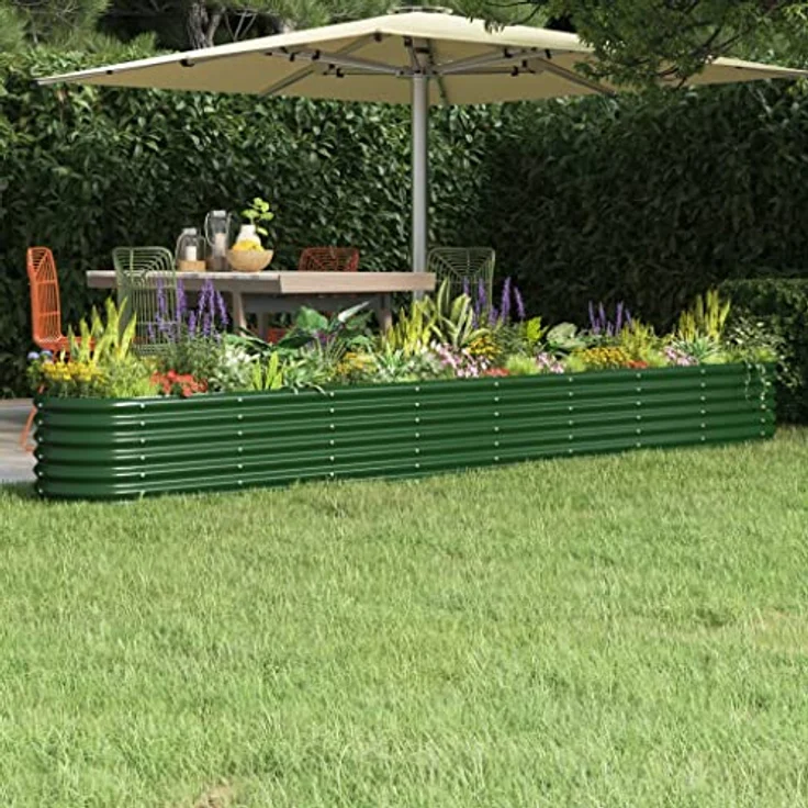 vidaXL Hochbeet, Wetterfestes Hochbeet für Garten Balkon Terrasse, Kräuterhochbeet zum Selber Bauen, Pflanzkasten aus Metall, Pulverbeschichteter Stahl Grün – Bild 2