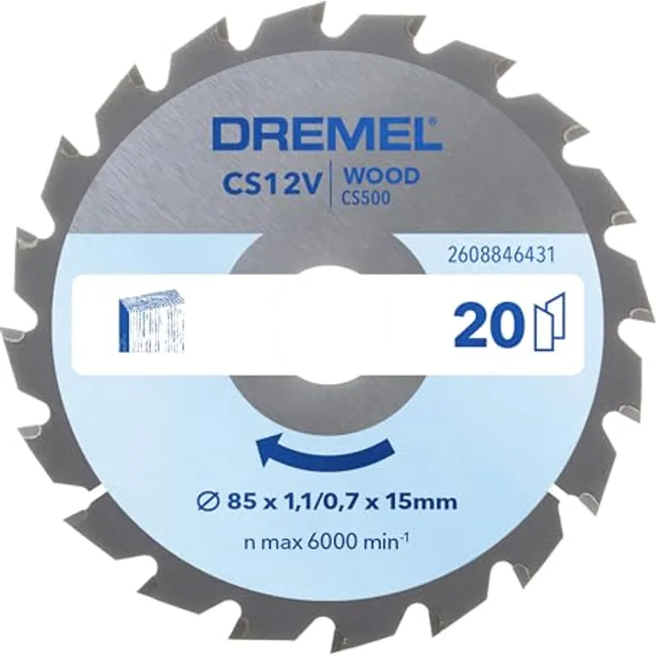 Dremel Blueprint Holz Circular Kreissägeblatt 85 x 1,1/0,7 x 15mm (CS500), Hartmetall für präzise Schnitte, kompatibel mit Dremel Kompaktkreissäge