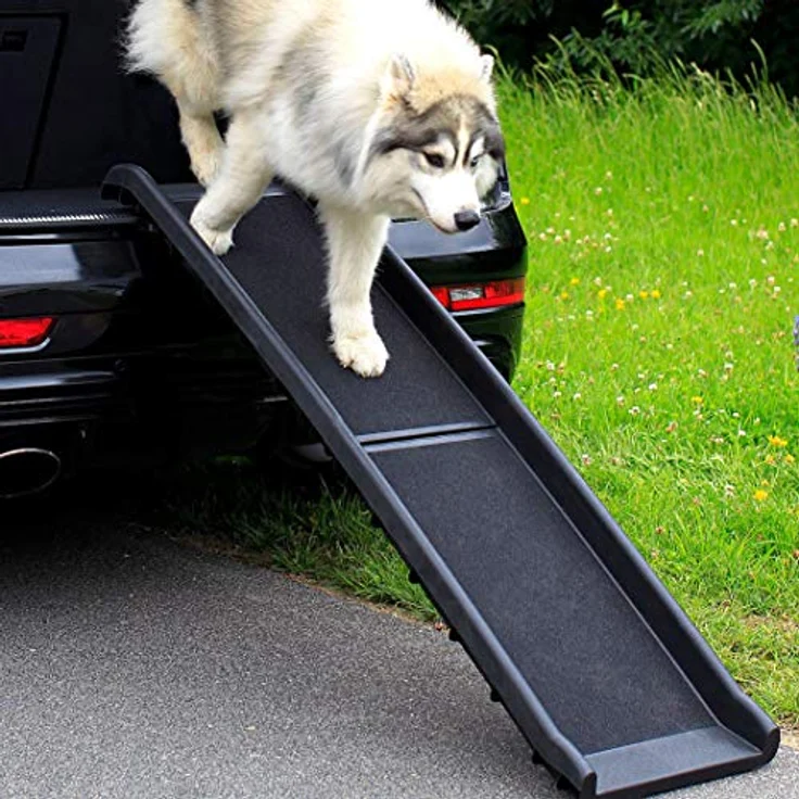 lionto Hunderampe Hundetreppe Autorampe Kofferraumrampe für Haustiere robust 156x40 cm schwarz – Bild 3