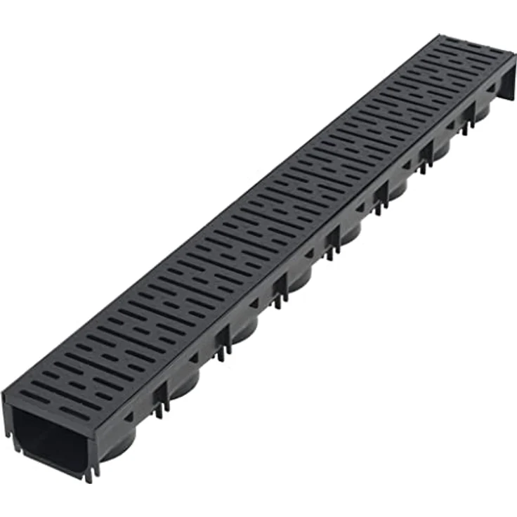 vidaXL 6x Entwässerungsrinne Set, 6m Kunststoffbodenrinne mit korrosionsbeständigem Kunststoffrost und modularen Kanälen, schwarz – Bild 4