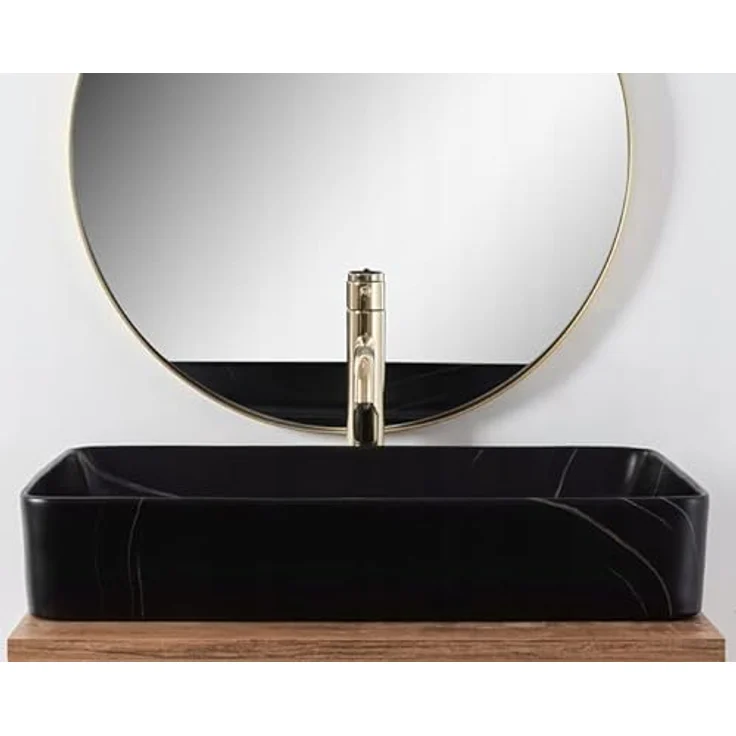 wohnwerk.idee Aufsatzwaschbecken Marmor Optik Schwarz Matt Denis 61,5x35cm – Bild 2