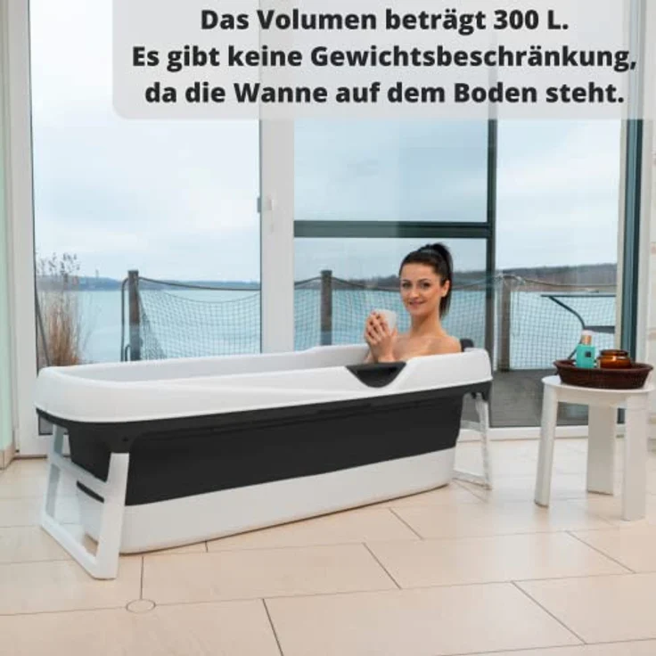 CRS faltbare Badewanne Erwachsene 158x62x52cm | Klappbare mobile Badewanne ideal für kleine Badezimmer | foldable bathtub | tragbare Klappbadewanne zum Aufstellen Schwarz – Bild 4