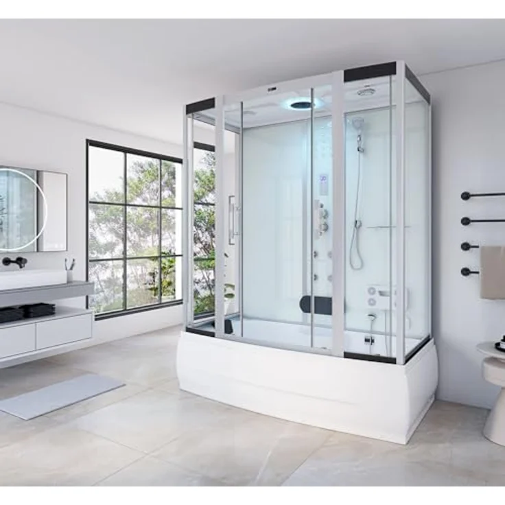 Home Deluxe Dampfdusche DIAMOND BIG Weiß - inkl. Radio, Regendusche und komplettem Zubehör - 190 x 100 x 220 cm, Dampfsauna, Badewanne, Whirlpool – Bild 2