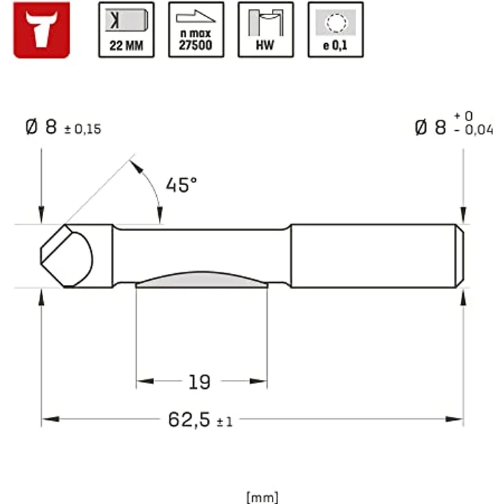 STIER Bohrfräser D8 x L19 x S8 mm HM (HW), für Massivhölzer und Kunststoffe, hohe Leistungsstärke – Bild 3