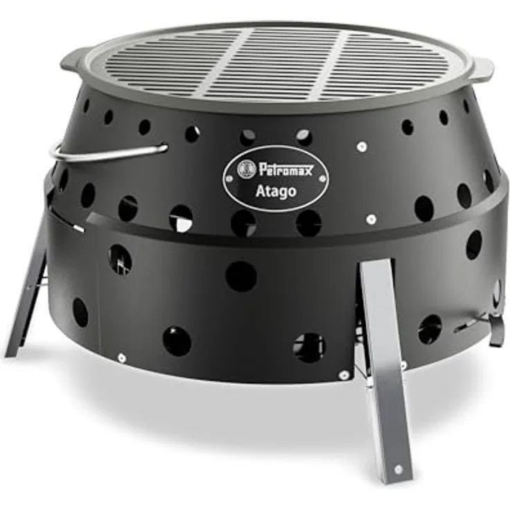 Petromax Atago Black Edition, 4in1 Mobiler Grill mit emailliertem Gussgrillrost und mattschwarzem Design