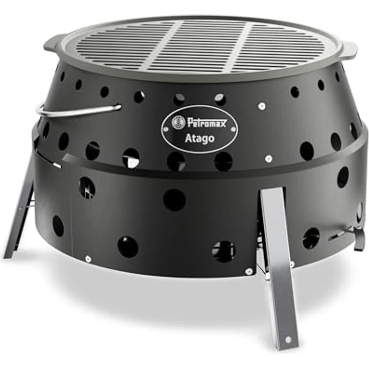 Petromax Atago Black Edition, 4in1 Mobiler Grill mit emailliertem Gussgrillrost und mattschwarzem Design – Bild 1