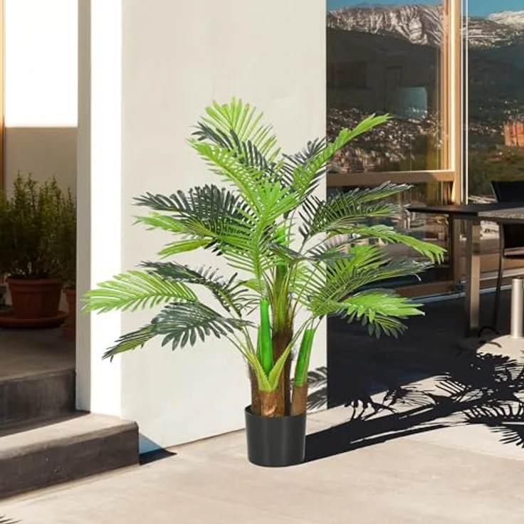 HOMCOM Kunstpflanze Kunst Palme, 100 cm mit 27 Zweige, Zimmerpflanze Palme, Höhe 100 cm, für Indoor, Outdoor, Grün – Bild 3