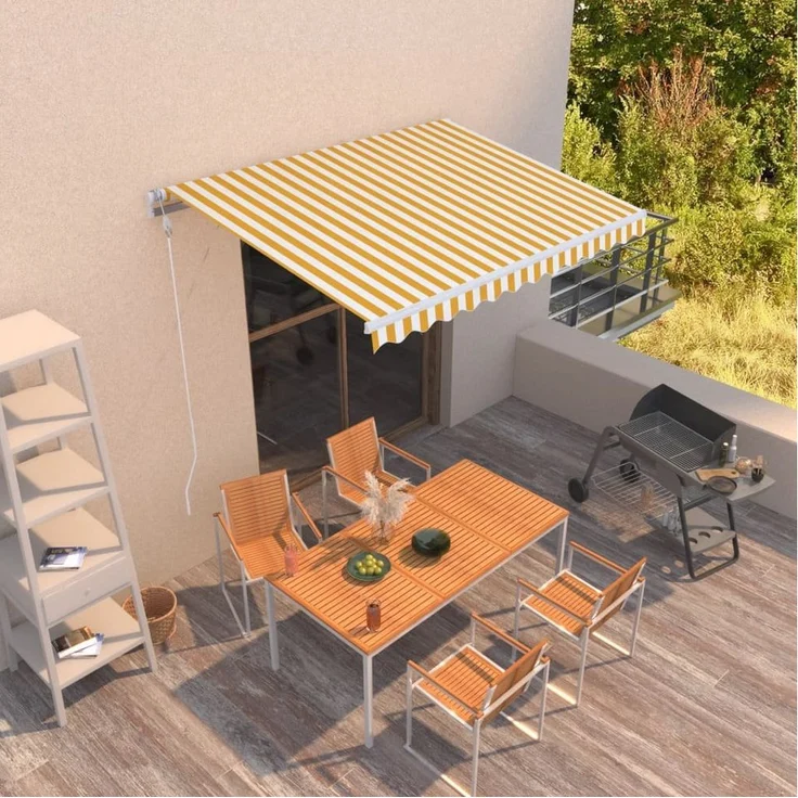 furnicato Markise Automatisch Einziehbar 300x250 cm, Gelb und Weiß, mit Aluminiumrahmen und Fernbedienung