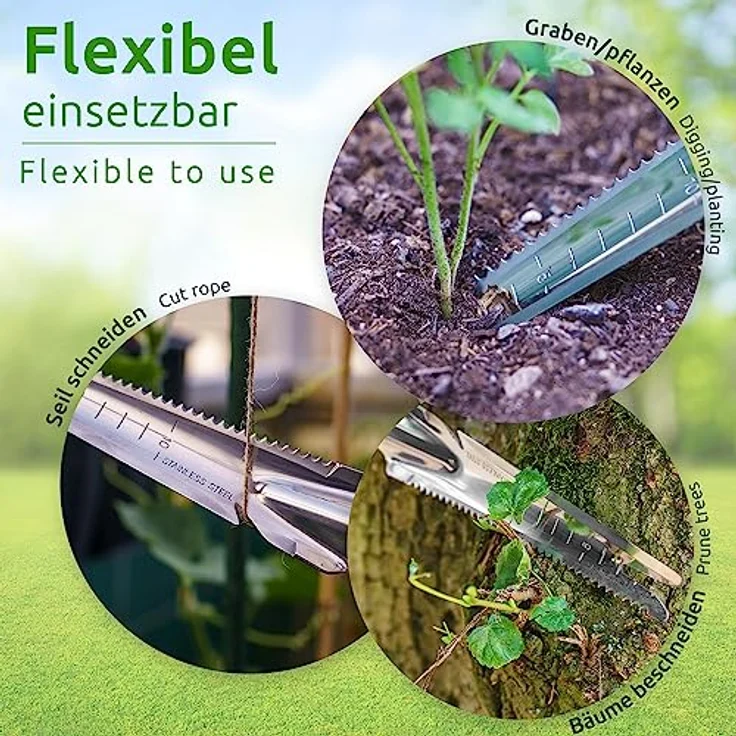 ECENCE 1x Unkrautstecher Edelstahl mit Pflanzfunktion Wurzeljäter mit Holzgriff Manueller Weeder zum Graben Jäten, Lösen Geschenk für Gärtner Gärtnerinnen 33,5cm – Bild 3