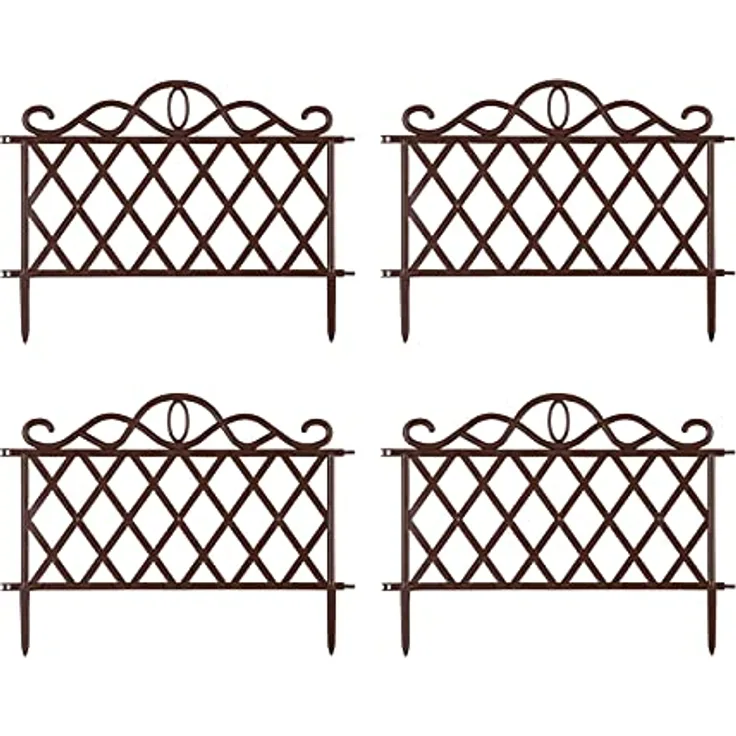 HTI-Living Zierzaun Nessa, Beetbegrenzung Antik Braun, Set mit 4 witterungsbeständigen Zaunelementen, LxH: 48x36 cm
