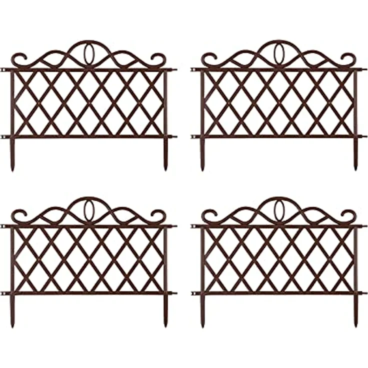HTI-Living Zierzaun Nessa, Beetbegrenzung Antik Braun, Set mit 4 witterungsbeständigen Zaunelementen, LxH: 48x36 cm – Bild 1