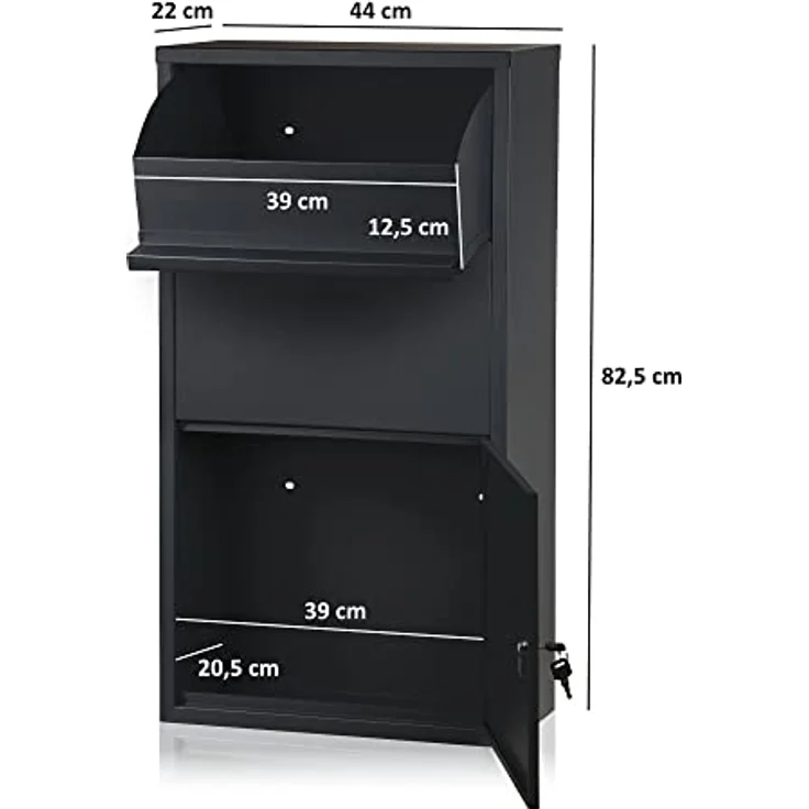 Zelsius Briefkasten mit Paketfach Merkur | pulverbeschichteter Stahl mit Edelstahl Elementen | RAL7016 Anthrazit | integrierte Rückholsperre | Wandmontage | Paketbriefkasten, Paketbox, Parcel Box – Bild 3