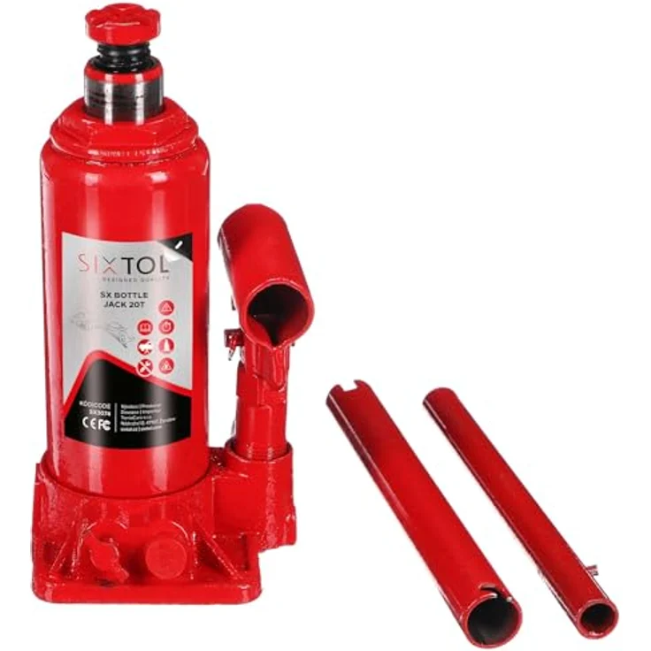 Sixtol SX BOTTLE JACK 20T, Hydraulischer Flaschenheber mit 20 Tonnen Hubkapazität, rot – Bild 1