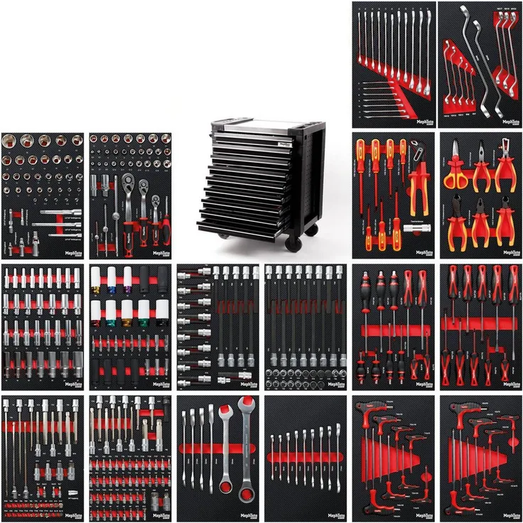 Mephisto-Tools Werkzeugwagen ProLine, Full Black Edition, mit Chrome Vanadium Stahlwerkzeugen