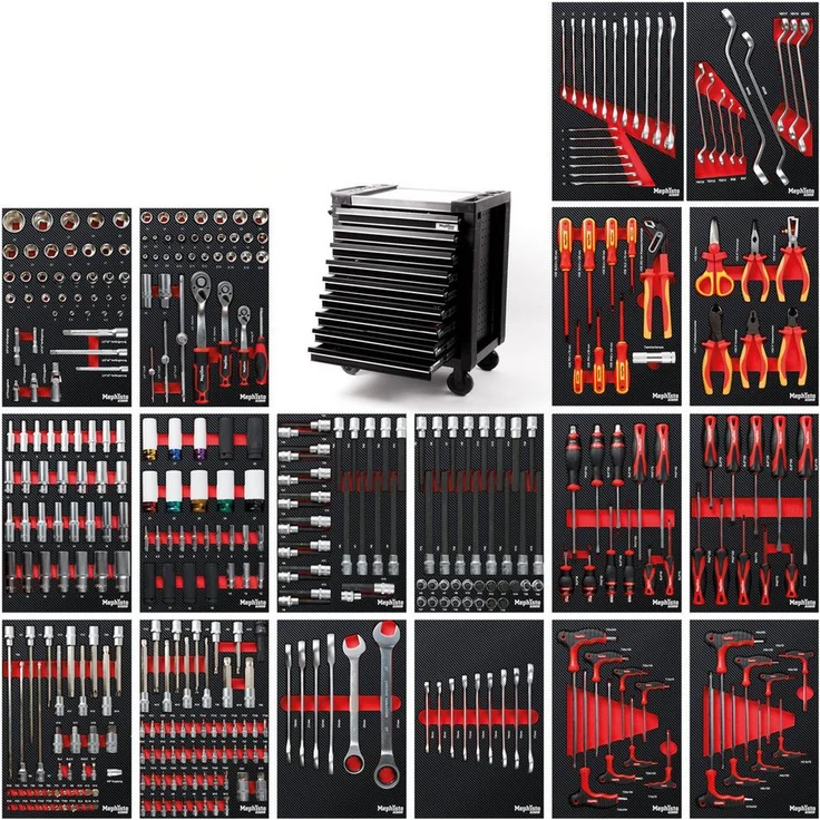 Mephisto-Tools Werkzeugwagen ProLine, Full Black Edition, mit Chrome Vanadium Stahlwerkzeugen – Bild 1
