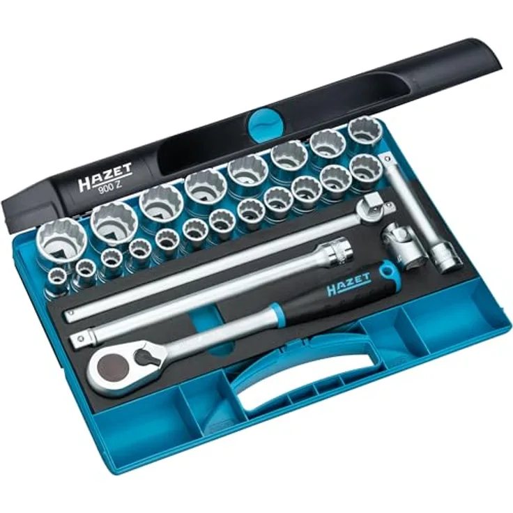 ELC Steckschlüsselset 1/2" 900Z, 25-teilig mit Chrom-Vanadium-Stahl und 12-kant-Steckschlüsseleinsätzen
