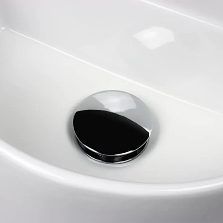 Stabilo Sanitär Waschbecken Keramik Hängewaschbecken halbrund weiß Komplettset mit Abflussrohr und Abflussstopfen, Pflegeleicht und fleckenresistent – Bild 3