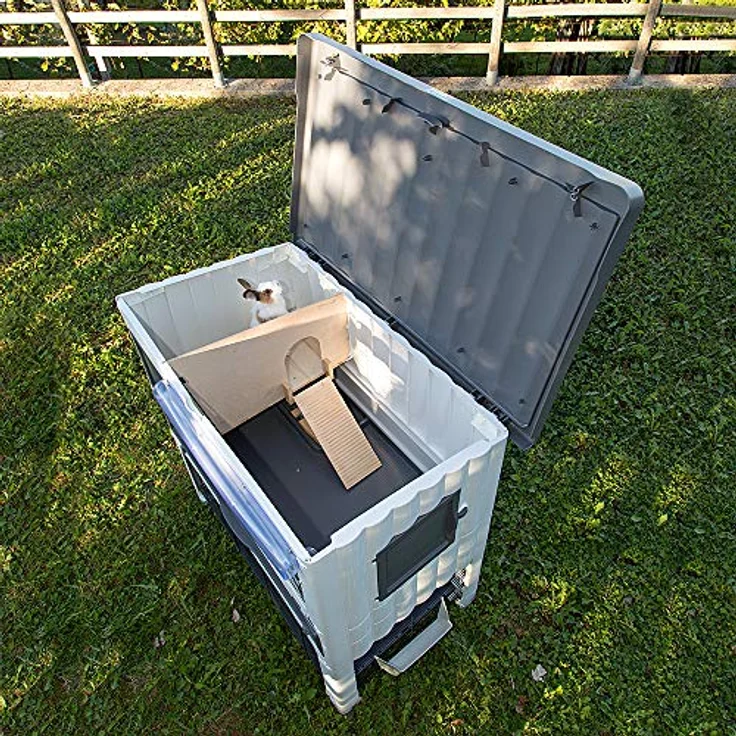 Ferplast Zweistöckiger Kaninchenstall im Freien GRAND LODGE 120 PLUS Kaninchenkäfig Hasenstall Meerschweinchen und andere Kleintiere mit Zubehör und Kaninchenhaus, 115,5 x 73 x h 117 cm Grau – Bild 3