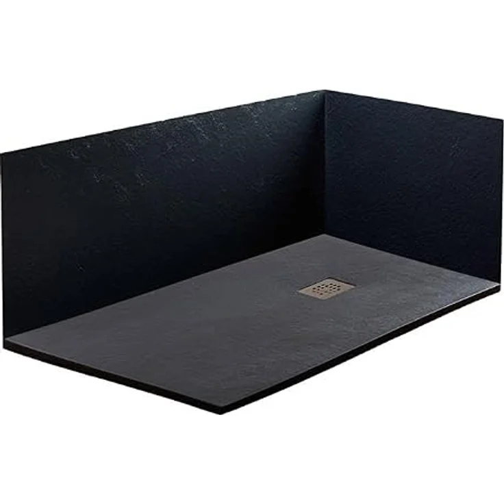 FRASCIO NEW TECNOLOGY Duschwanne Vulcano Line 85 x 105 cm, Schwarz, rutschfeste Oberfläche, Marmor-Kunstharz, integrierter Abfluss – Bild 2
