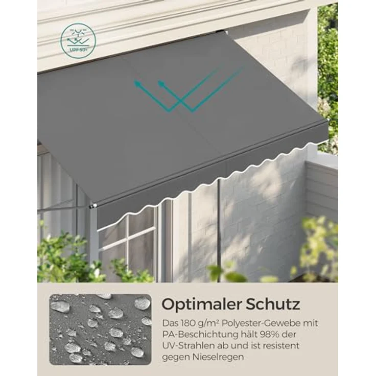 SONGMICS Klemmmarkise, höhenverstellbar, mit Handkurbel, UV-Schutz, 250 x 120 cm, anthrazit – Bild 3