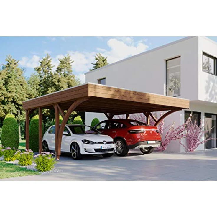 SKAN HOLZ Carport Friesland Set 8, 557 x 555 cm mit 2 Einfahrtsbögen, nussbaum – Bild 1