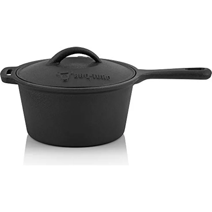 BBQ-Toro 10-teiliges Dutch Oven Set mit Schmortopf, Holzkiste, Waffeleisen, Stieltopf, Grillpfanne, Grillplatte, Stapelrost, Untersetzer, Deckelheber, Ringreiniger | Gusseisen Feuertopf mit Deckel – Bild 4