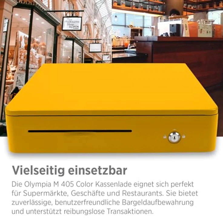 Olympia M 405 Gelb, Kassenlade mit 8 Münzfächern und 4 Scheinfächern, aus robustem Vollmetall, elektrisch ansteuerbar mit Schloss und RJ11/RJ12-Anschluss – Bild 5