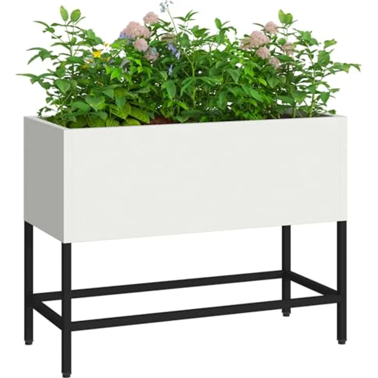 vidaXL Hochbeet, Rechteckiger Metallpflanzkübel, 60x26x45 cm, Wetterfest, Weiß, Matt – Bild 3