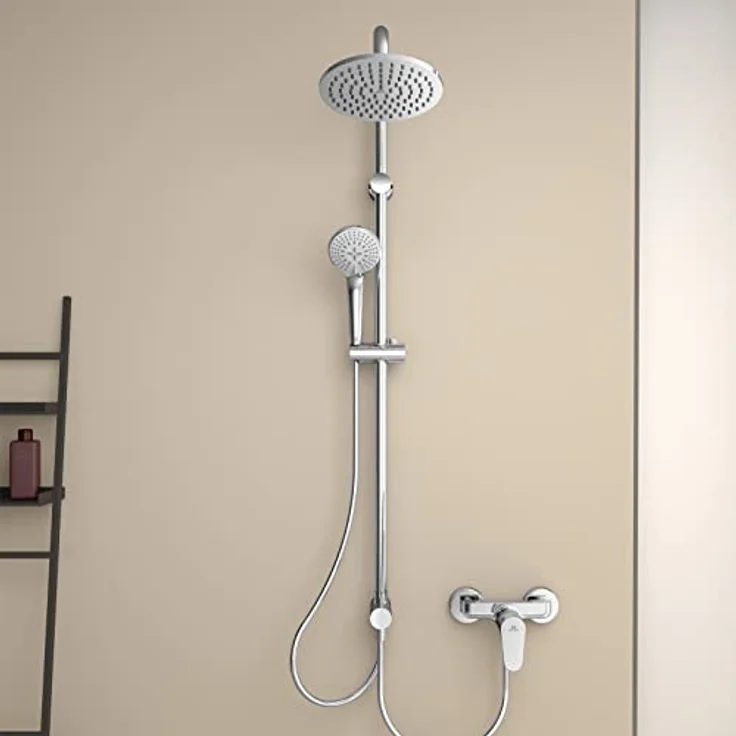 Ideal Standard A5691AA Idealrain Duschsystem, Aufputz-Armatur mit 3-Funktions-Handbrause Ø 10 cm und Regenbrause Ø 20 cm, Chrom, Brauseschlauch 175 cm, Wasserersparnis-Funktion – Bild 4