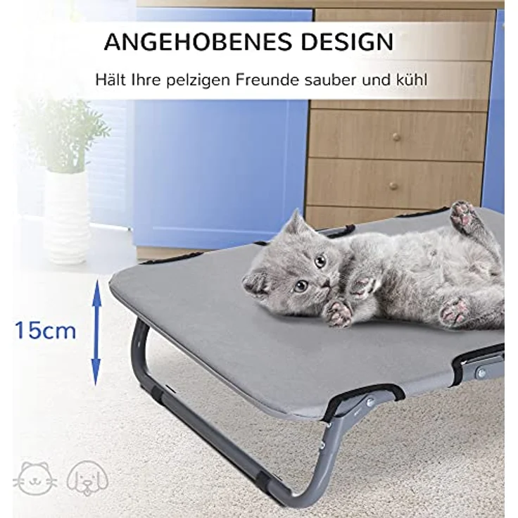 PawHut Hundebett Outdoor Faltbare Haustierliege Hundeliege Hundeschlafplatz Erhöhtes Haustierbett Schlafplatz für Kleine Hunde, Metall, Oxford, Grau, 59 x 46 x 15 cm – Bild 4