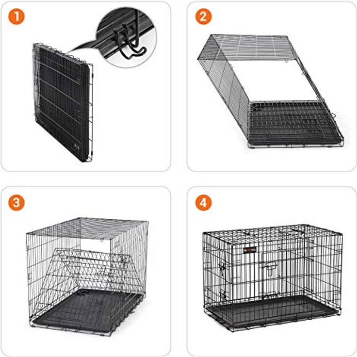 Feandrea Hundekäfig, Hundebox, zusammenklappbar, transportabel, 2 Türen, schwarz 107 x 70 x 77,5 cm PPD42BK – Bild 5